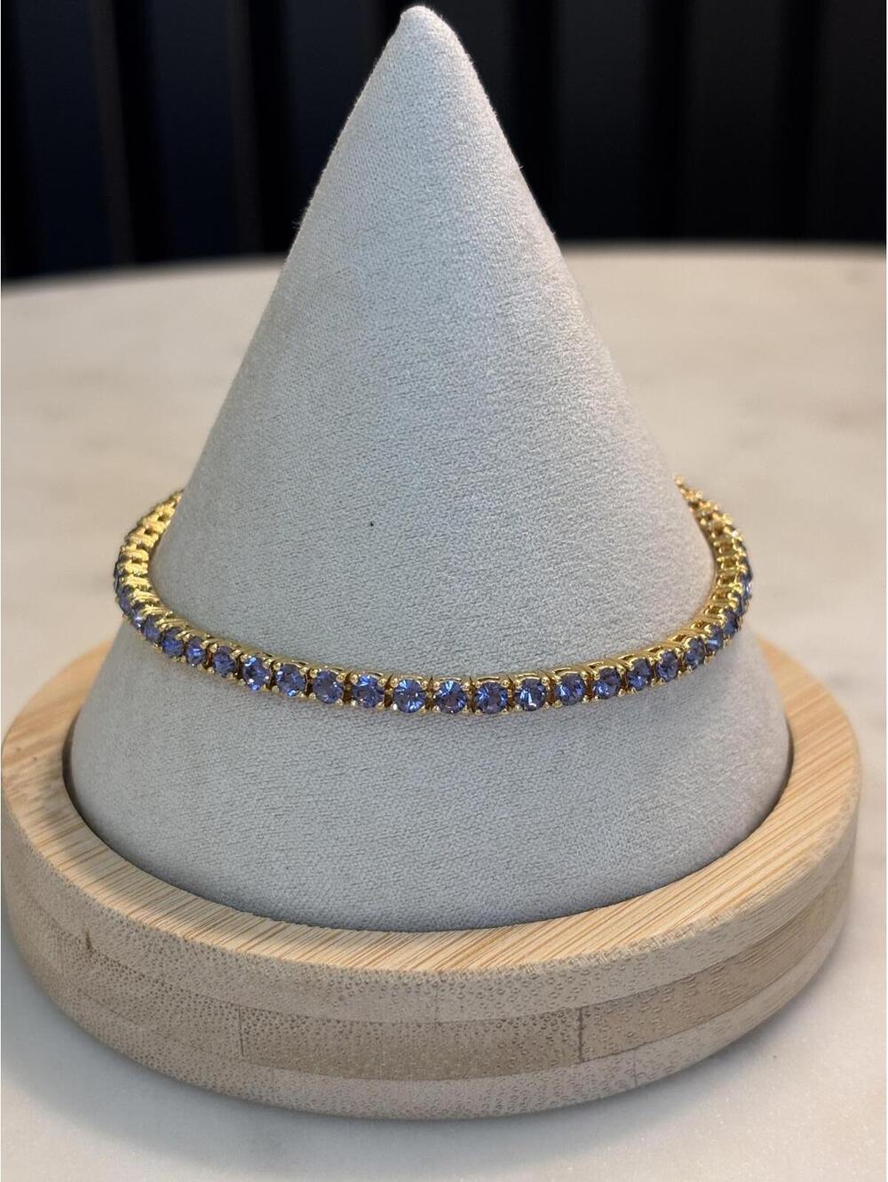 Gold Tone Tennis Bracelet with Blue Stones